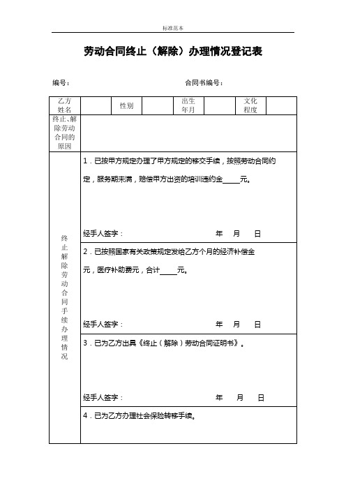 (标准模板可编辑)：4-劳动合同终止(解除)办理情况登记表