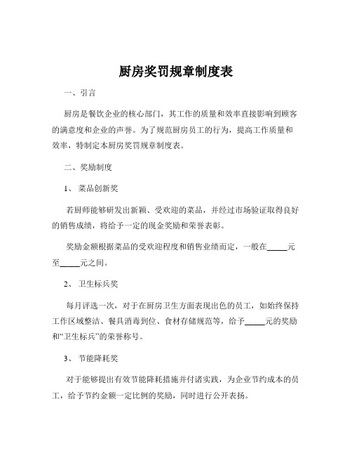 厨房奖罚规章制度表