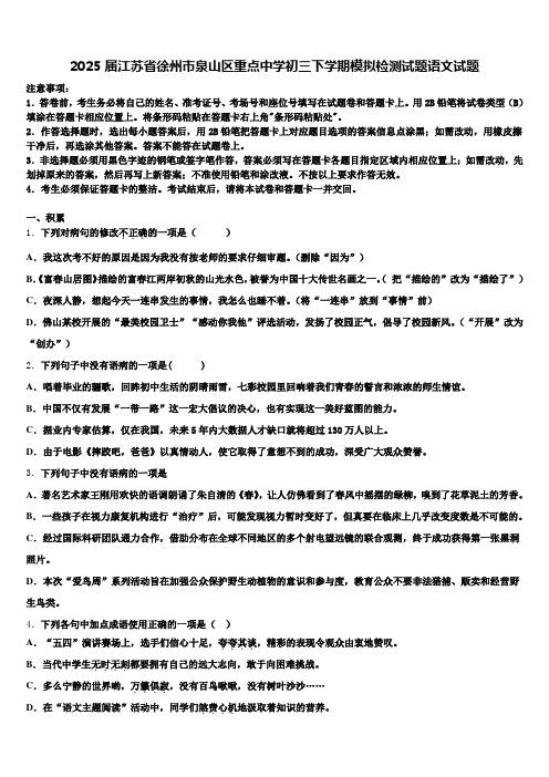 2025届江苏省徐州市泉山区重点中学初三下学期模拟检测试题语文试题含解析