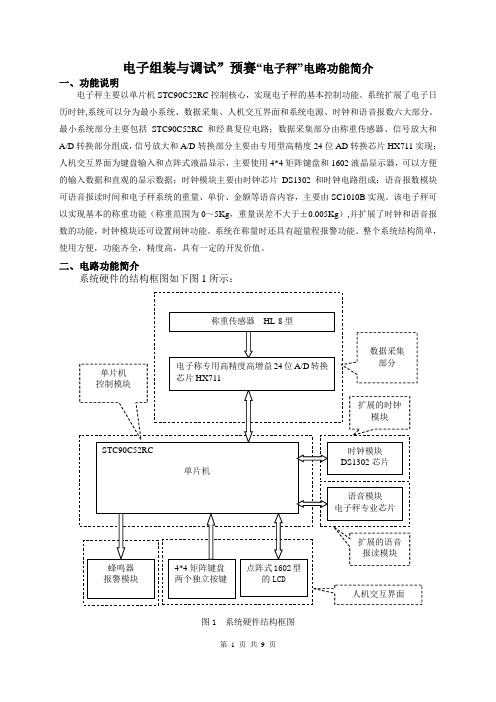 电子组装与调试”预赛“电子秤”电路功能简介