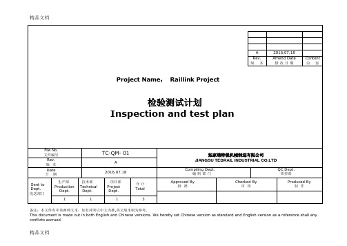 Inspection and test plan 完整版 (详细版)讲解学习