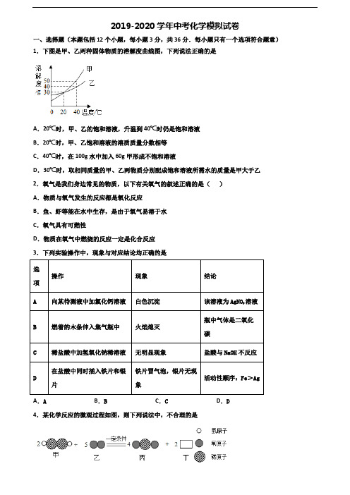 宁波市2019-2020学年中考化学综合测试试题