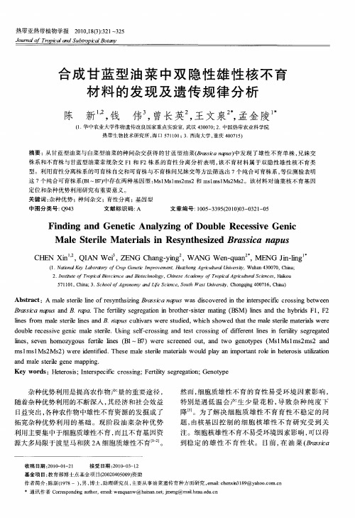 合成甘蓝型油菜中双隐性雄性核不育材料的发现及遗传规律分析