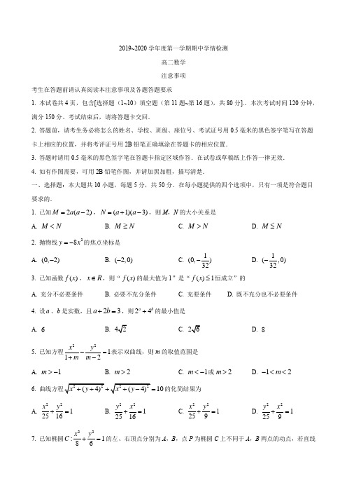 江苏省如东高级中学、栟茶中学等四校2019-2020学年高二上学期期中考试数学试题(无答案)