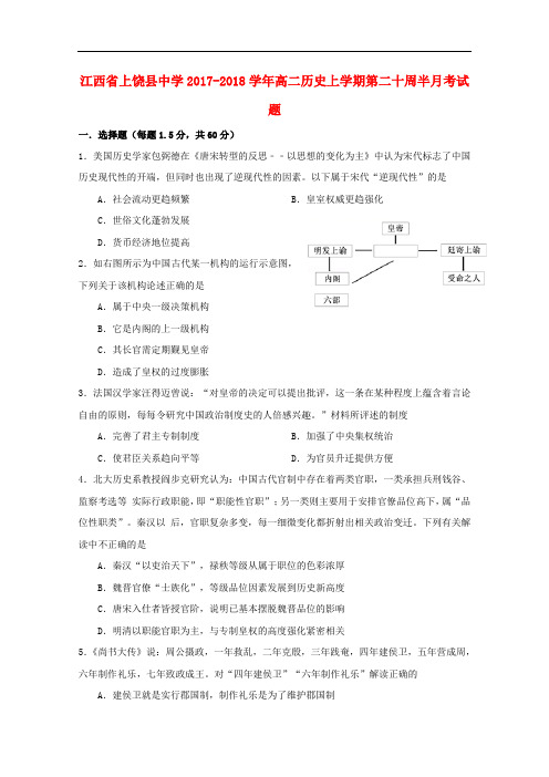 江西省上饶县中学高二历史上学期第二十周半月考试题