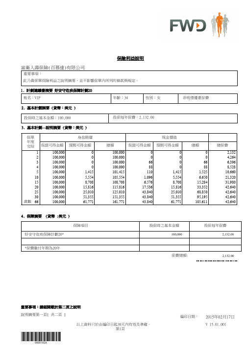 33周岁女性-香港富卫(原ING)-好安守危疾保障计划-20次缴费