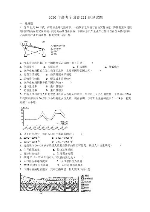 2020年高考全国卷III地理试题(答案解析)