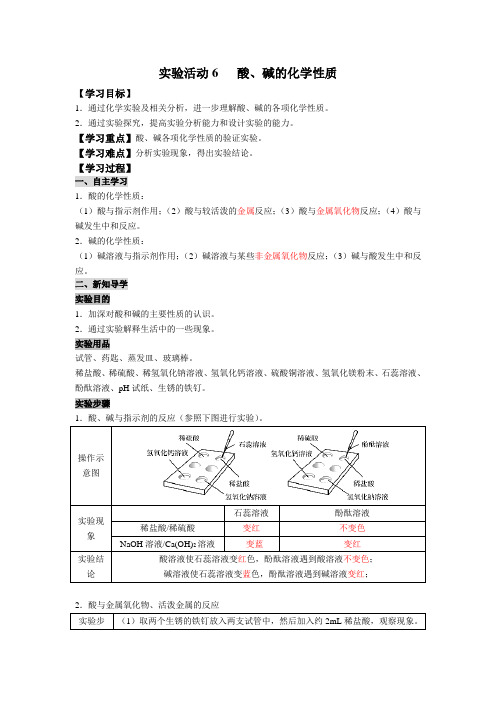 实验活动6   酸、碱的化学性质教案