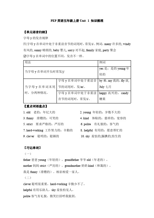 (含答案解析)五年级上册英语单元知识梳理-Unit 1  What's he like 人教PEP