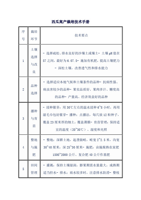 西瓜高产栽培技术手册