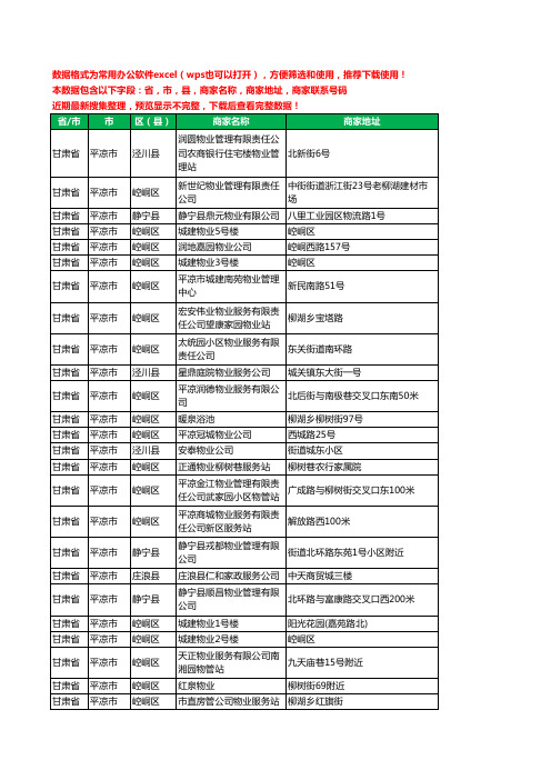 2020新版甘肃省平凉市物业工商企业公司商家名录名单黄页联系电话号码地址大全44家