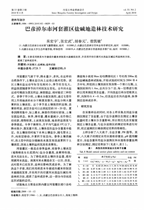 巴彦淖尔市河套灌区盐碱地造林技术研究
