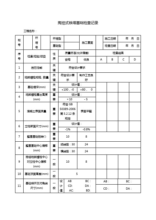 掏挖式铁塔基础检查记录