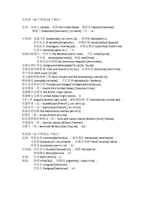 美洲国家英文名及音标