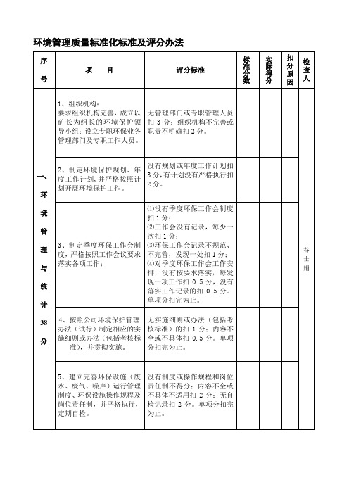 环境管理质量标准化标准及评分办法