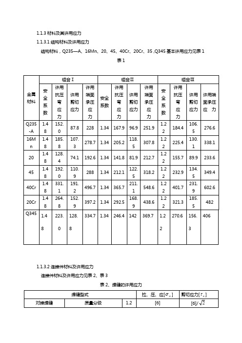 机械材料应力表