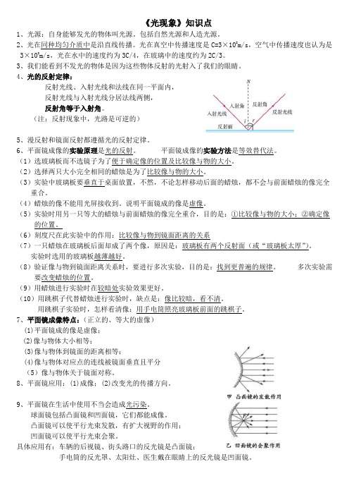 光现象、凸透镜成像规律知识点