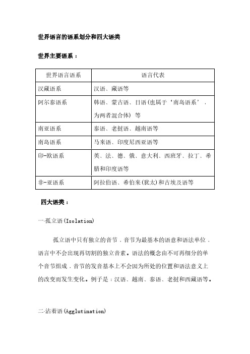 [VIP专享]世界语言的语系划分和四大语类