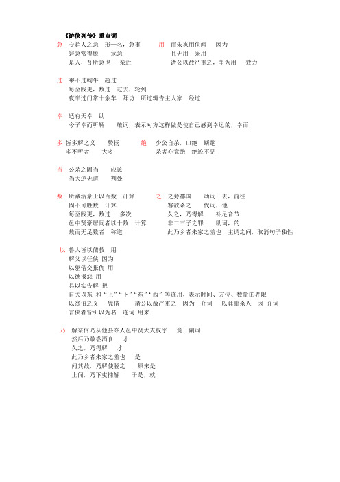 《游侠列传》重点词