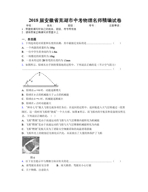 最新2018届安徽省芜湖市中考物理名师精编试卷及解析