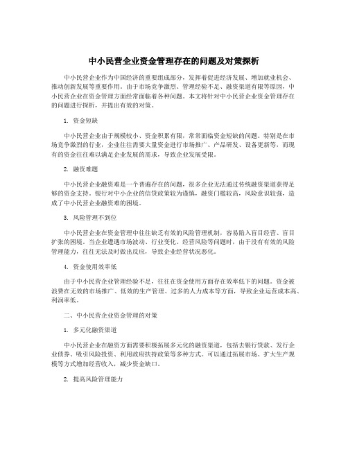 中小民营企业资金管理存在的问题及对策探析