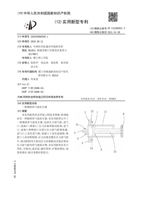 一种微纳米气泡发生器[实用新型专利]