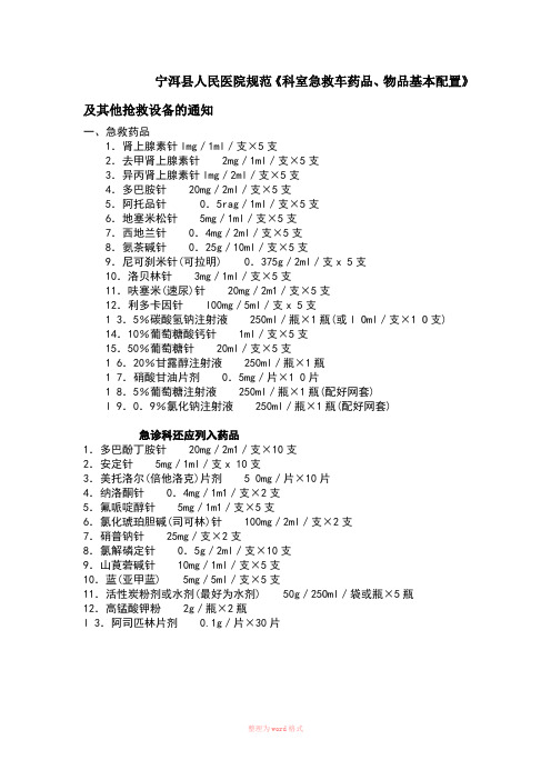 急救车药品、物品基本配置标准