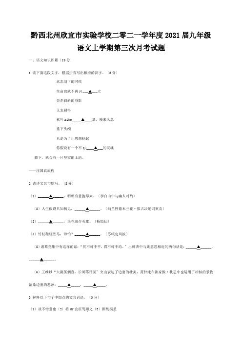 欣宜市实验学校二零二一学年度九年级上学期第三次月考试题 2