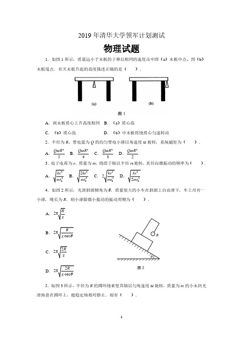 2019年清华大学领军计划测试-物理试题及答案解析