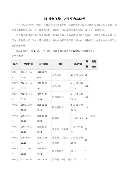 高考物理知识点专题之万有引力与航天 专题04 神州飞船(解析版)