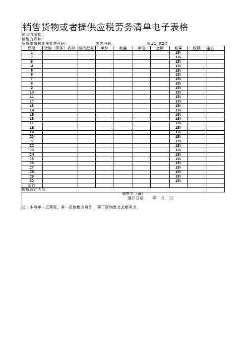 销售货物或者提供应税劳务清单