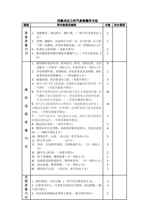 间歇式压力充气系统操作评分标准