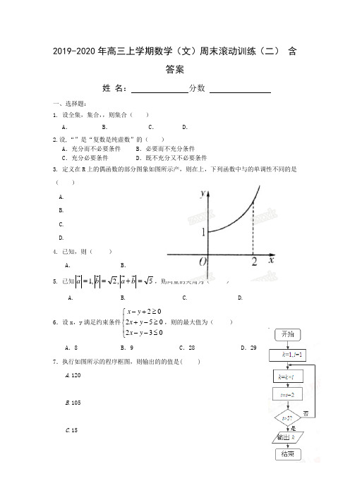 2019-2020年高三上学期数学(文)周末滚动训练(二) 含答案