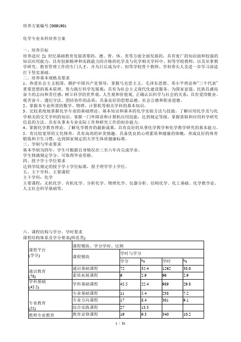 化学专业本科培养方案