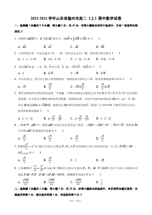 2023-2024学年山东省德州市高二(上)期中数学试卷【答案版】