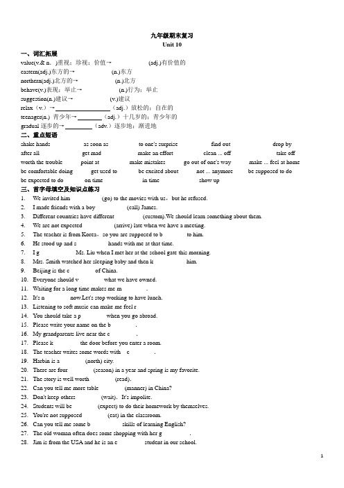 人教新目标版英语九年级全Units 1-10期末知识复习（10课时无答案）