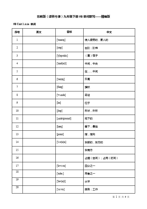 苏教版(译林牛津)九年级下册9B单词默写——精编版(汉译英)