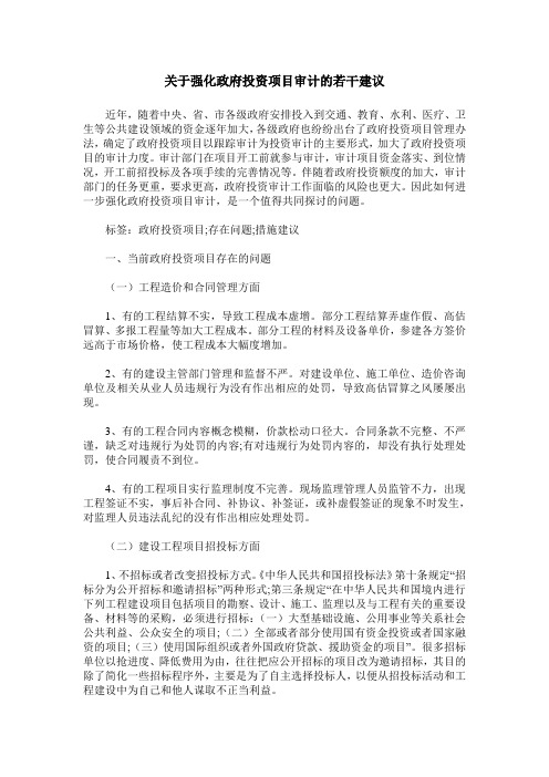 关于强化政府投资项目审计的若干建议