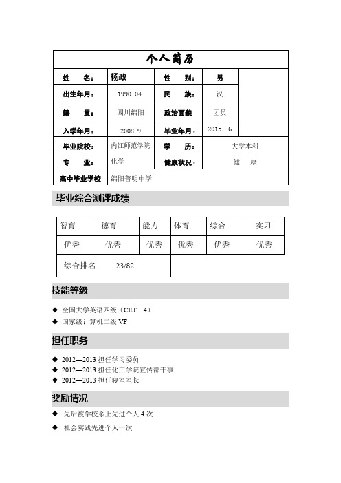 师范生个人简历模板