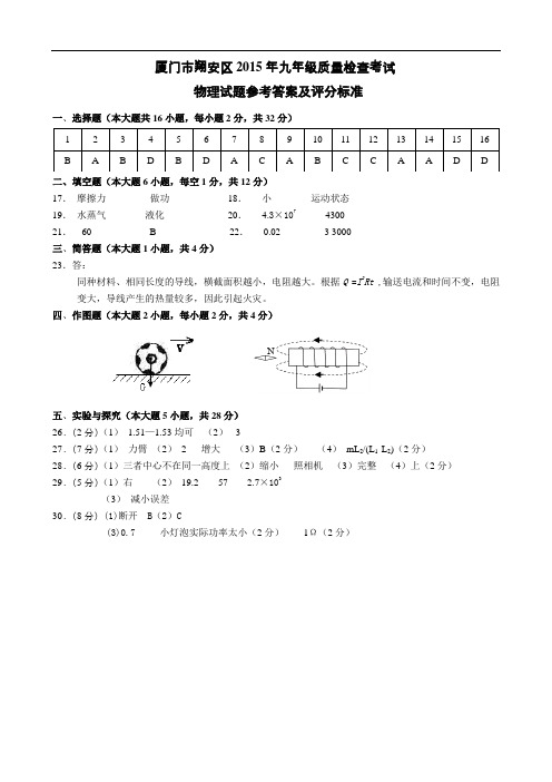 【初中物理】2015年福建省厦门市各区中考一模物理试卷(5份) 沪科版9