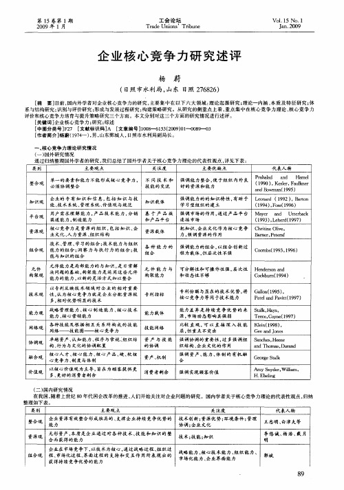 企业核心竞争力研究述评