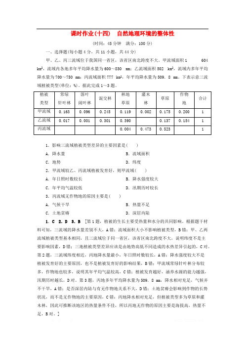 山东专用2020版高考地理一轮总复习课时作业14自然地理环境的整体性