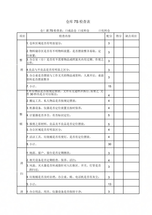 仓库7s检查表