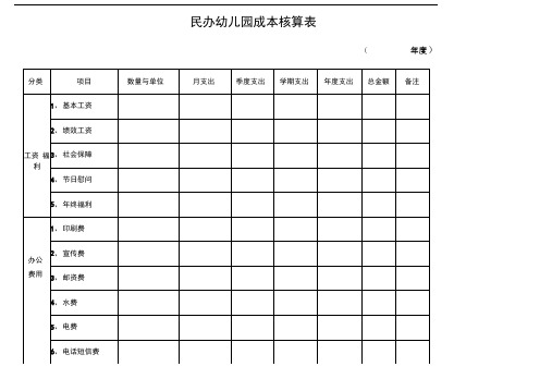 民办幼儿园成本核算表