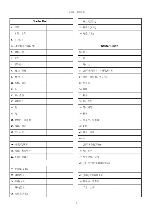 新版人教英语七年级上册单词中文[完美表格版]