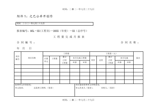 工 程 量 完 成 月 报 表