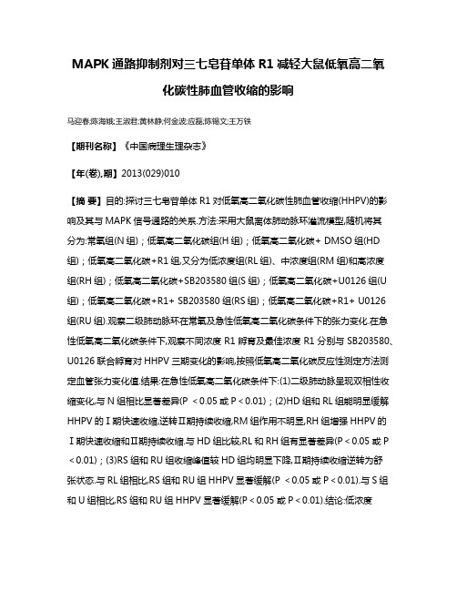 MAPK通路抑制剂对三七皂苷单体R1减轻大鼠低氧高二氧化碳性肺血管收缩的影响