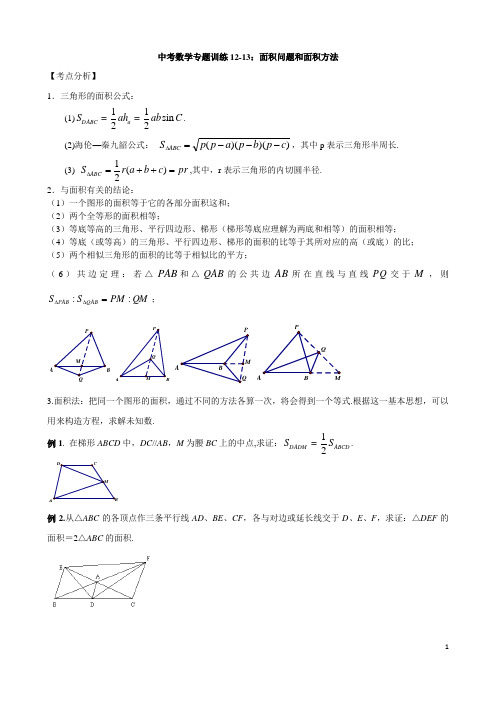 中考数学专题训练12：面积问题和面积方法