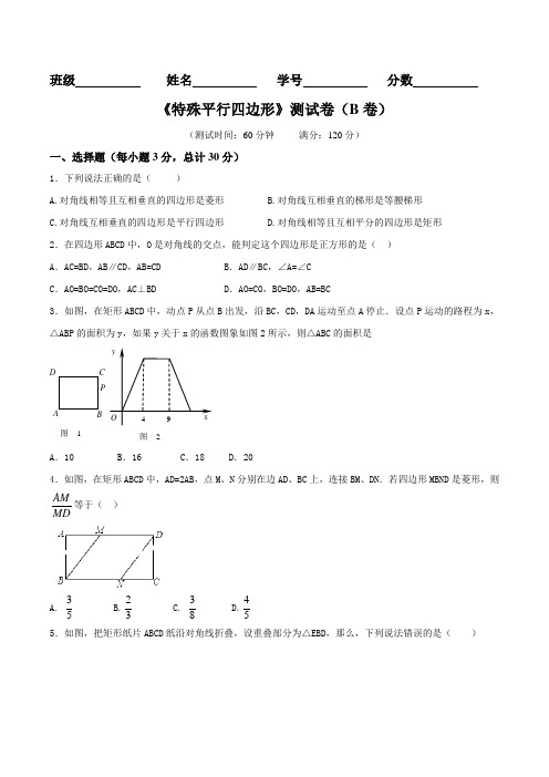 专题05 特殊平行四边形(B卷)-2016-2017学年八年级数学同步单元双基双测“AB”卷(浙