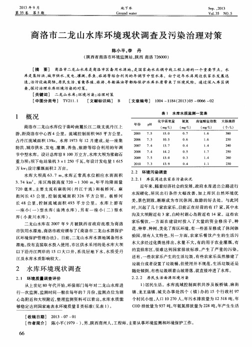 商洛市二龙山水库环境现状调查及污染治理对策